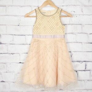 Girls Formal Beaded Blush Rose Gold Flower Girl Wedding Party Dress XS 4/5